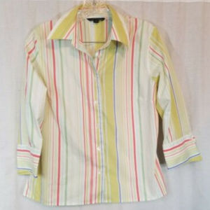 Lands End Multi Color Striped Button Front Top 10P